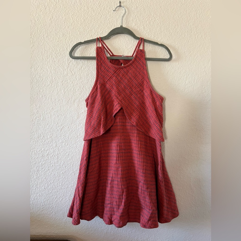 Free People Rust/Red & Blue Print Strappy Dress